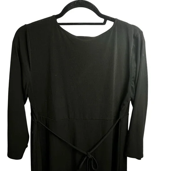 Motherhood Maternity Dress Sz Large Black Long Sleeve Stretch Waist Tie - Picture 9 of 11